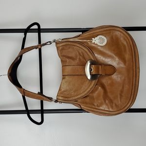 Francesco Biasia vintage light brown leather hand bag purse hobo buckle baguette